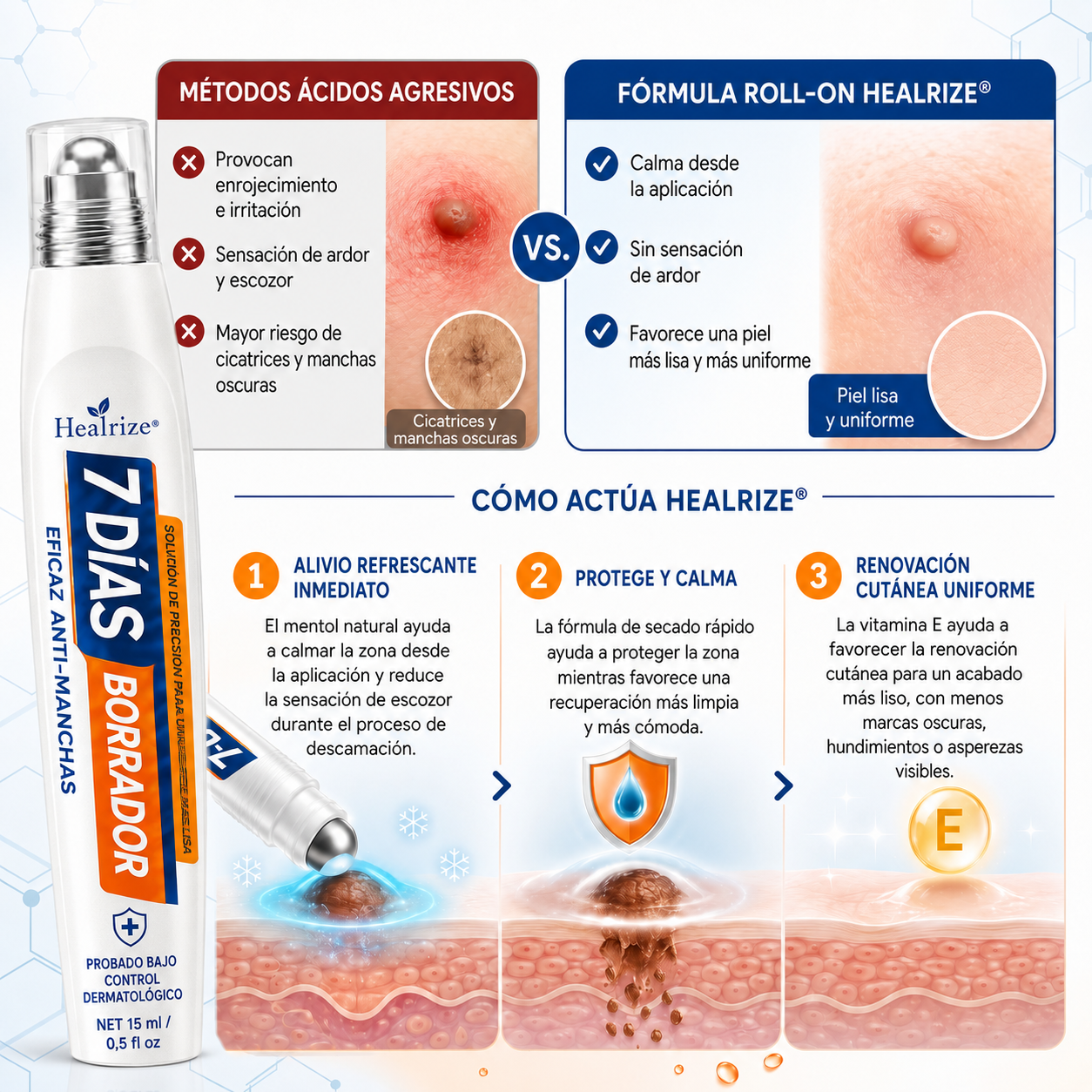 Recomendado por farmacéuticos 👑🍇 𝑯𝗲𝙖𝐥𝒓𝗶𝙯𝗲® Borrador de Manchas y Pecas de 7 Días 🪄 (Roller sin dolor, sin dejar marcas) 👩‍⚕️