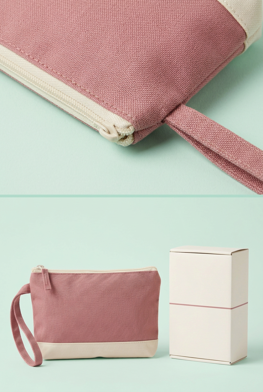 Dusty Rose & Cream Gym Accessory Organizer Pouch – Top-Zip Workout Bag Insert with Matching Wrist Loop for Everyday Essentials