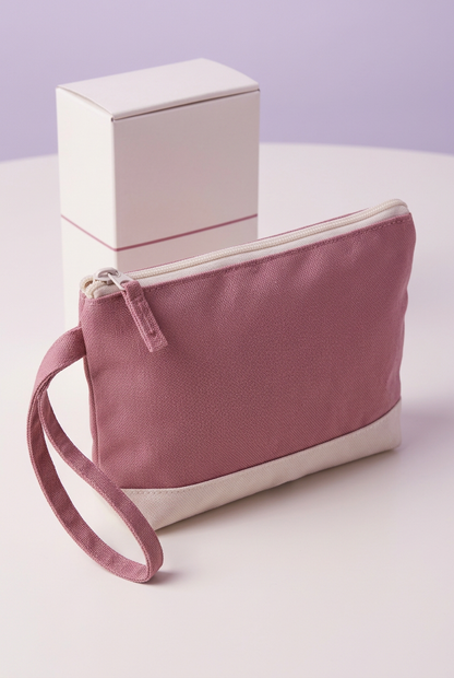 Dusty Rose & Cream Gym Accessory Organizer Pouch – Top-Zip Workout Bag Insert with Matching Wrist Loop for Everyday Essentials