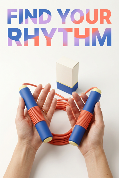 Find Your Rhythm: hands holding cobalt handles with coral grip bands