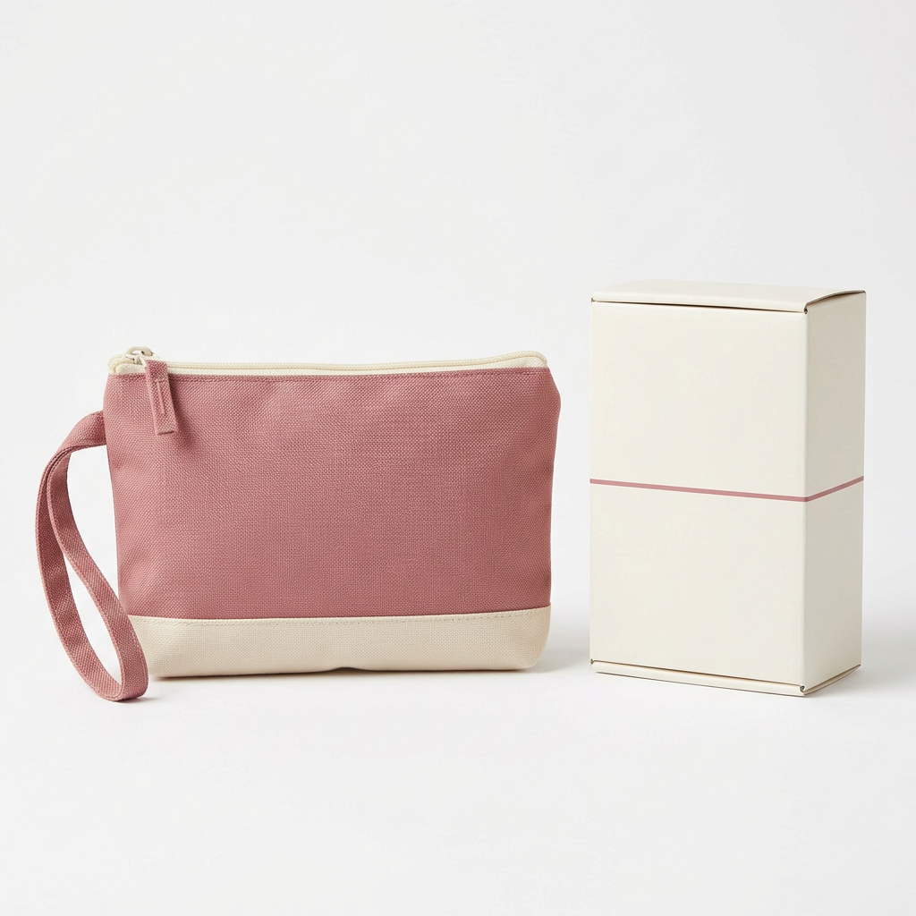 Dusty rose cream pouch on white background