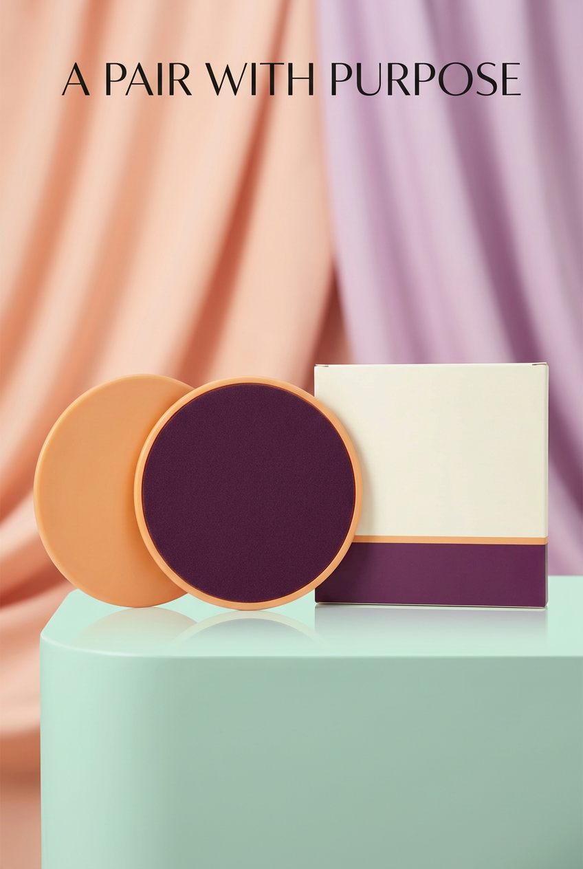 A Pair With Purpose: two apricot and plum discs with matching logo-free ivory carton