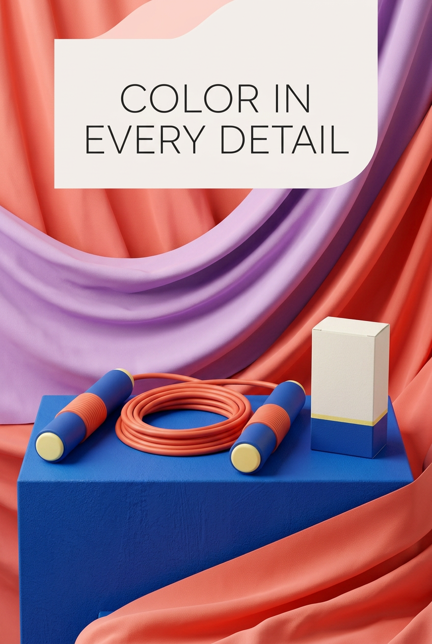 Color in Every Detail: cobalt coral jump rope and ivory cobalt yellow logo-free carton