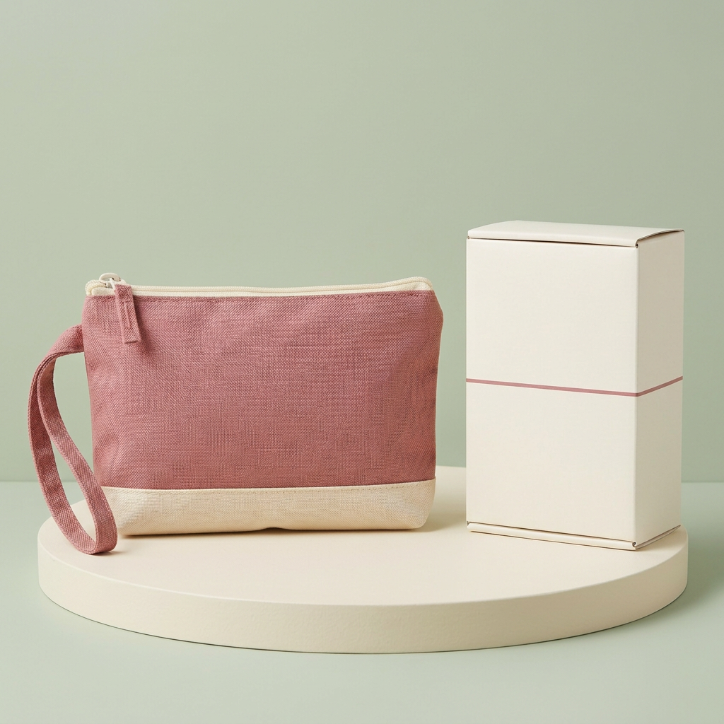 Gym organizer pouch on cream circular podium
