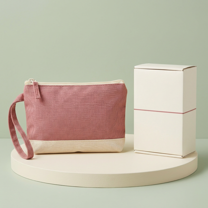 Gym organizer pouch on cream circular podium