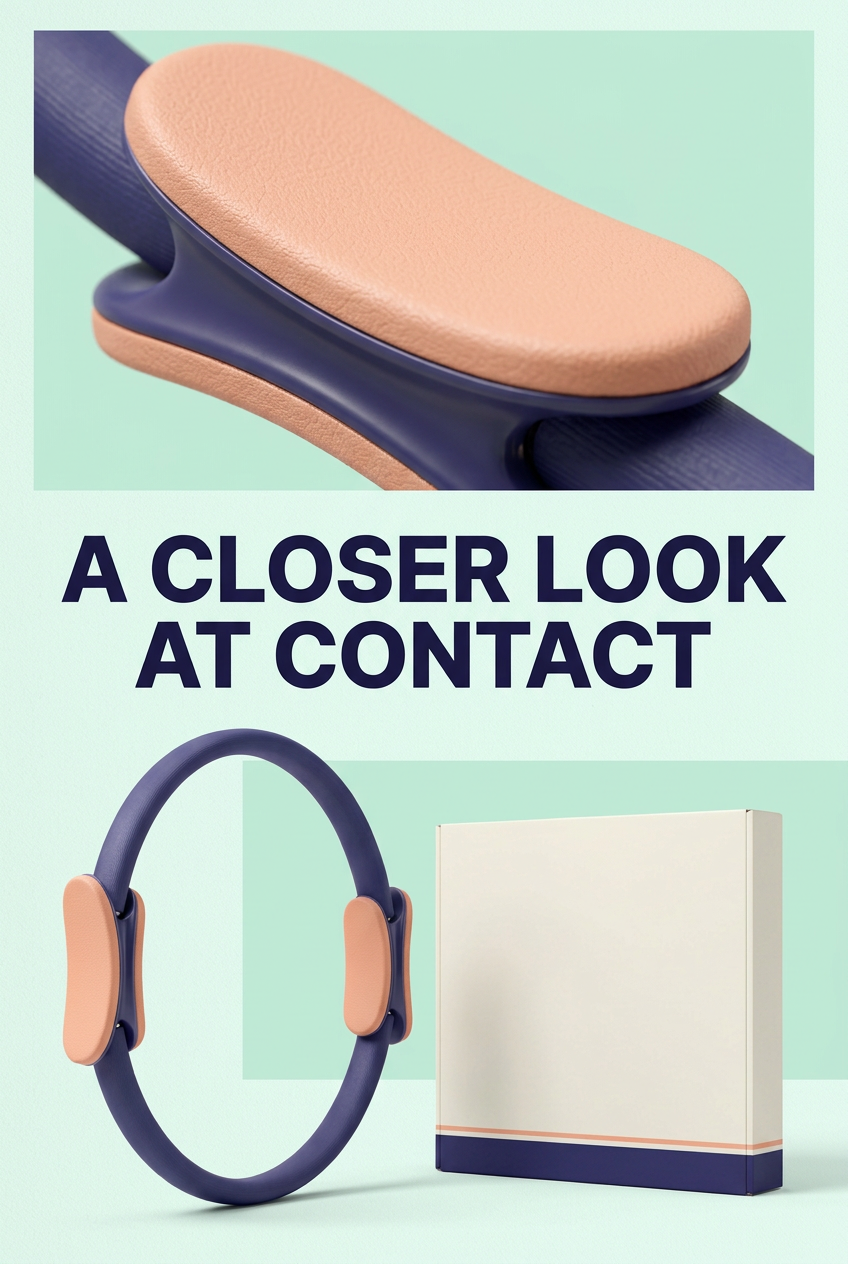 A Closer Look at Contact: peach pad detail on indigo Pilates ring