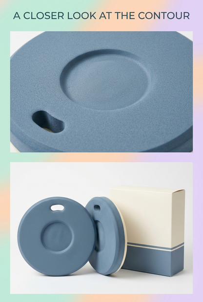 Dusty Blue & Cream Exercise Kneeling Pads, Pair — Two Circular Floor Practice Accessories with Shallow Center Contours, Rim Openings and Coordinated Logo-Free Packaging
