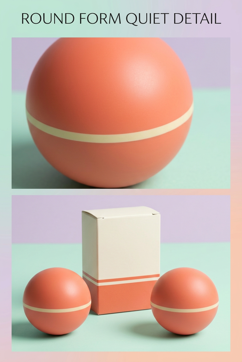 Coral & Cream Smooth Massage Balls, Matching Pair — Two Rounded Manual Massage Accessories with a Fine Equatorial Stripe and Coordinated Logo-Free Carton