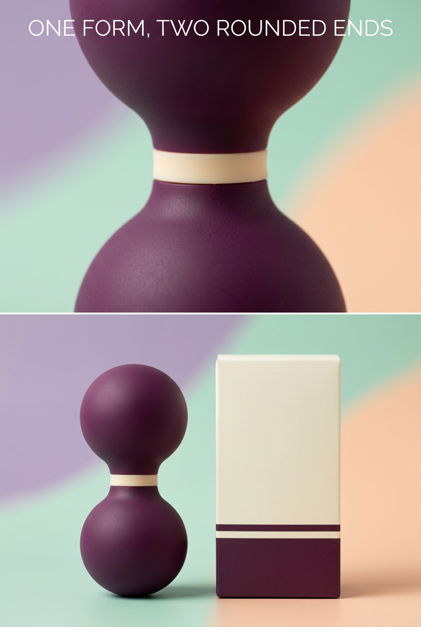 Deep Plum & Cream Peanut-Shaped Massage Ball — One Connected Double-Lobe Manual Massage Accessory with a Smooth Profile and Coordinated Logo-Free Carton