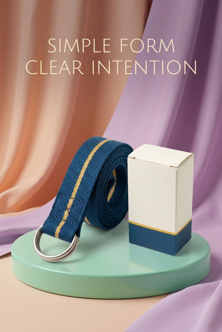 Ocean Blue & Golden Line Yoga Stretching Strap with Silver-Tone Double D-Ring Buckle — A Woven Practice Accessory for Considered Stretching Sessions
