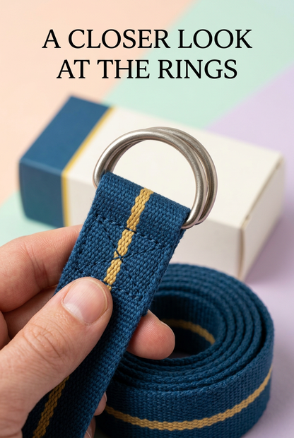 Ocean Blue & Golden Line Yoga Stretching Strap with Silver-Tone Double D-Ring Buckle — A Woven Practice Accessory for Considered Stretching Sessions