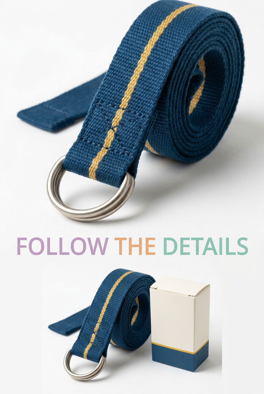Ocean Blue & Golden Line Yoga Stretching Strap with Silver-Tone Double D-Ring Buckle — A Woven Practice Accessory for Considered Stretching Sessions